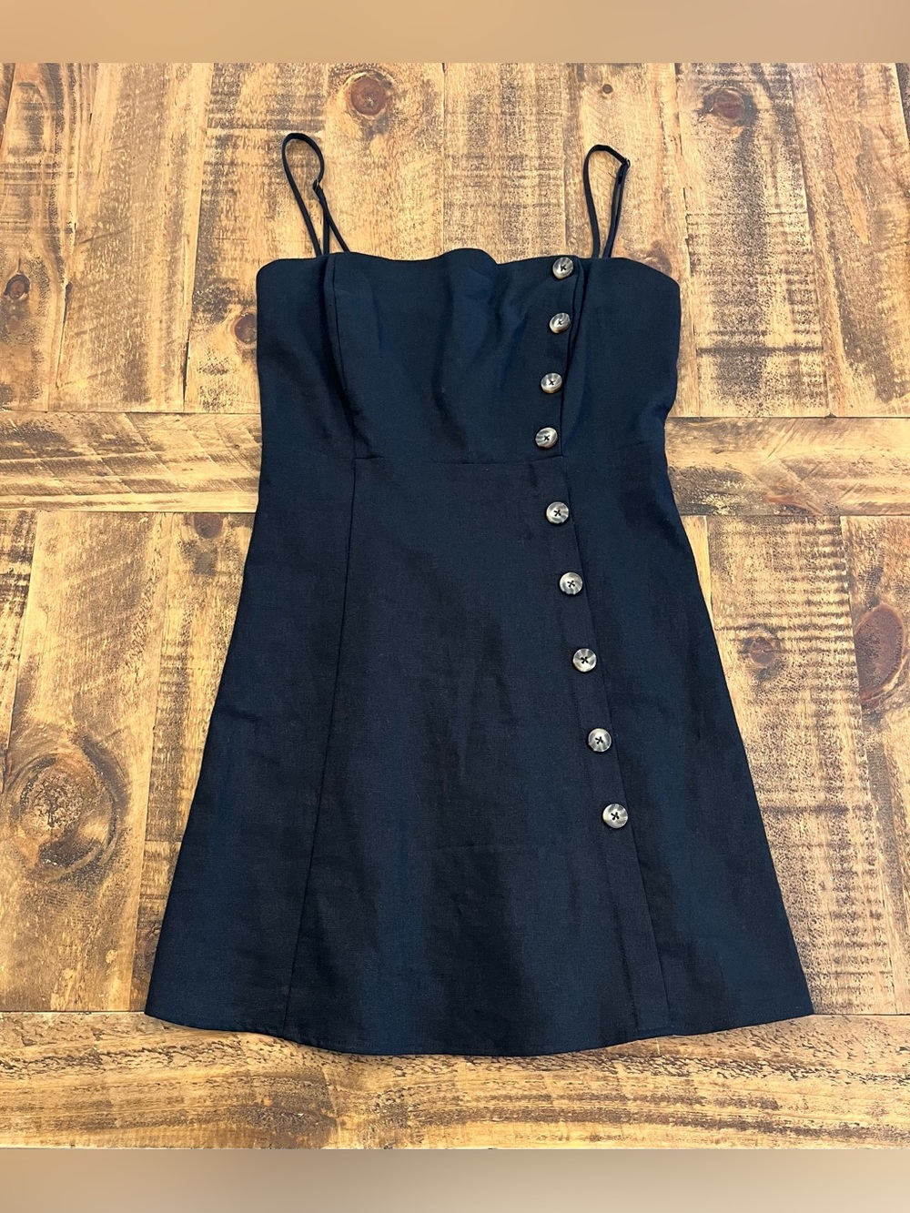Copper Key Black Spaghetti-Strap Button-Front Mini Dress